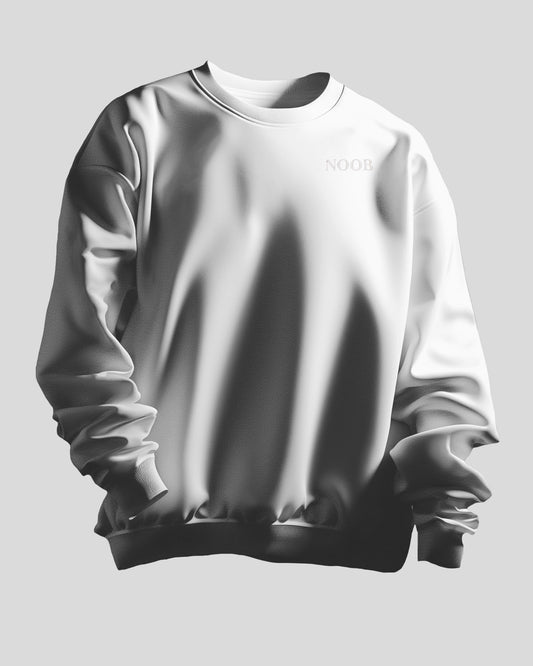 White Embroidered 'Noob' Crewneck