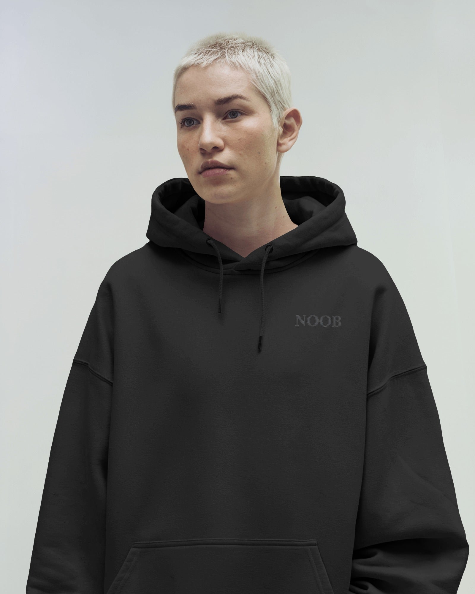 Embroidered 'Noob' Heavyweight Hoodie- Black