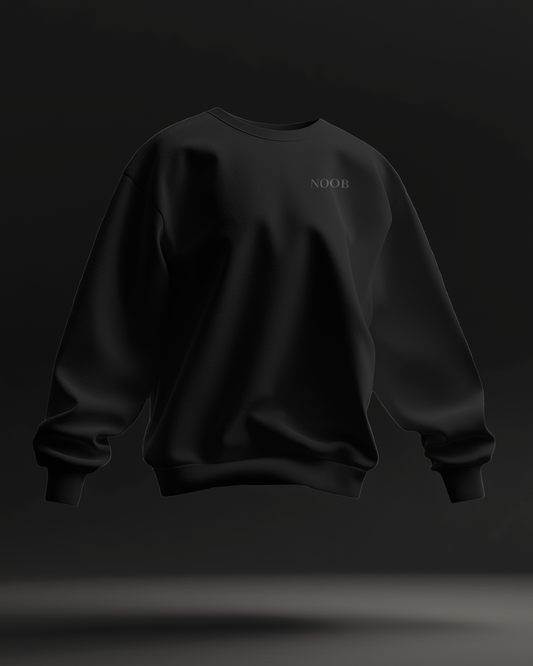 Black Embroidered 'Noob' Crewneck