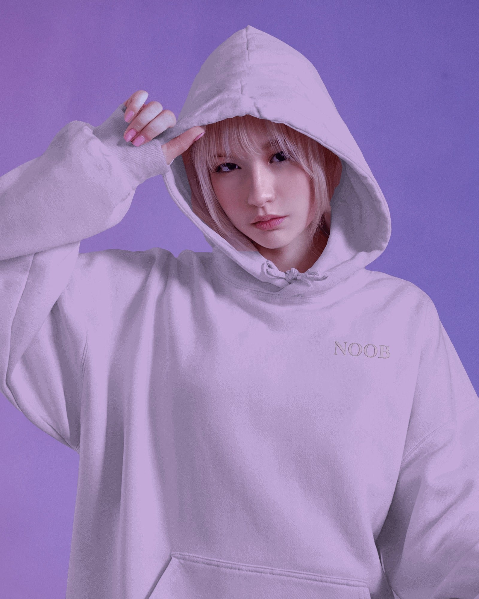 Embroidered 'Noob' Heavyweight Hoodie- Lavender